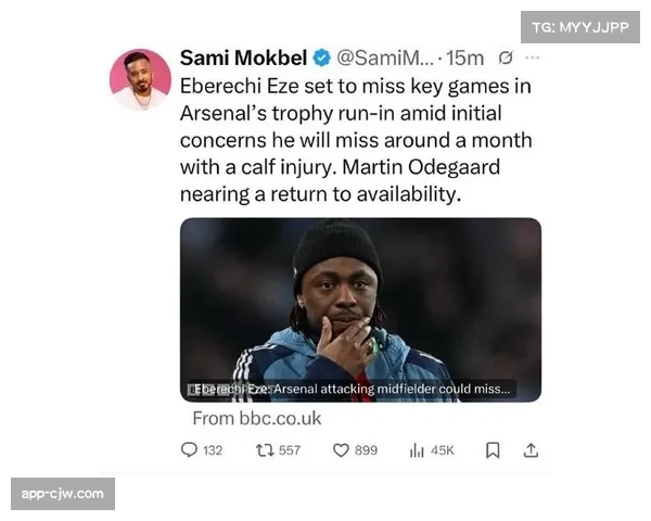 阿森纳六主力伤缺：厄德高、萨卡、廷贝尔等关键球员高挂免战牌